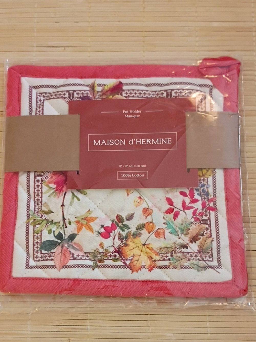 NWT MAISON d'HERMINE Amarante Burnt Orange Fall Floral Quilted Pot Holder